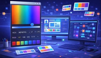 Ilustrasi alat pemilih warna dan alur kerja pengembangan web