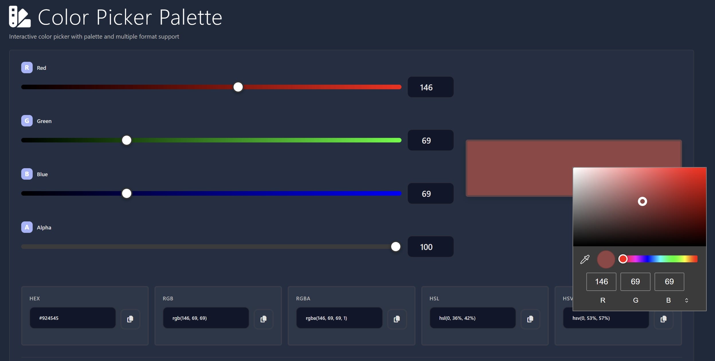 Color picker tool showing the same color in both HEX and RGB formats