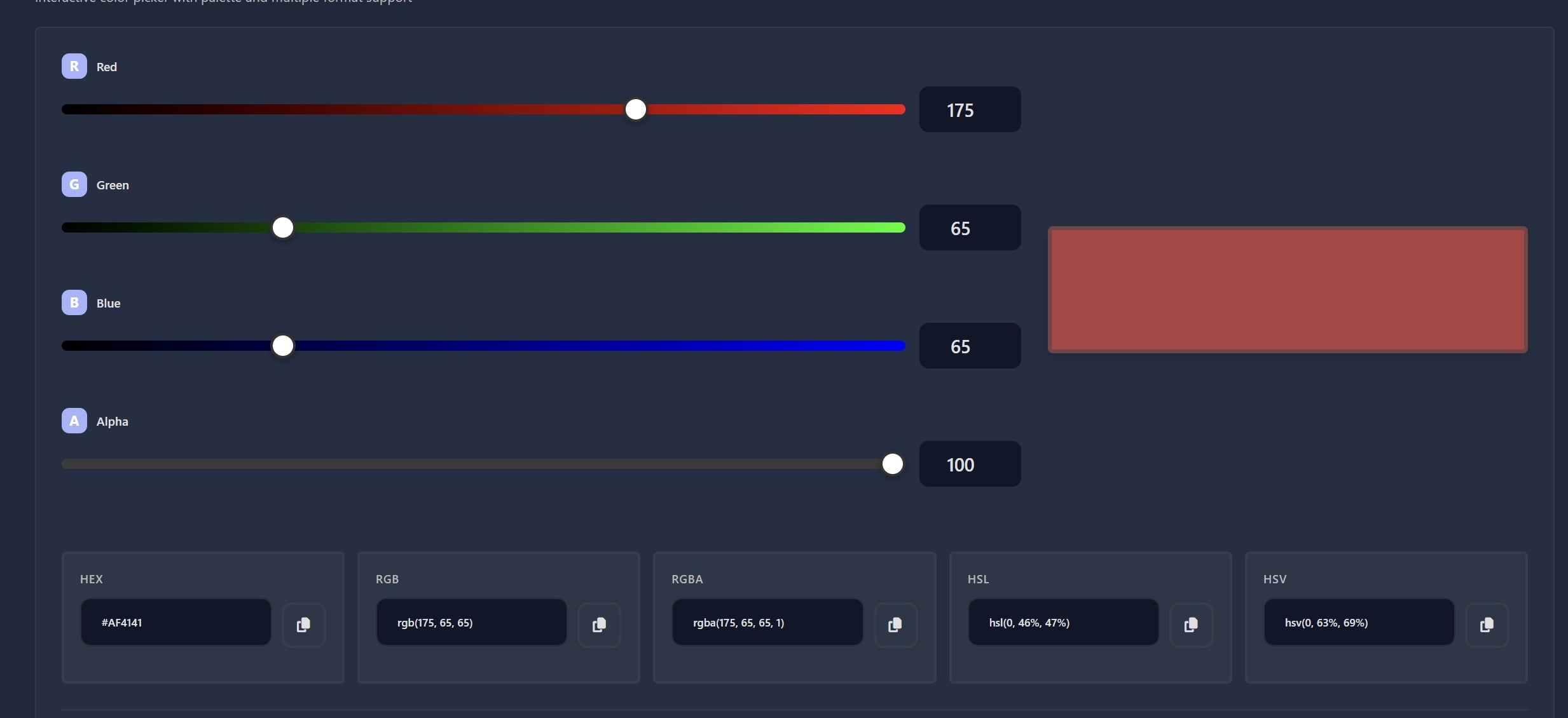 Color picker tool for developers interface showing color selection options