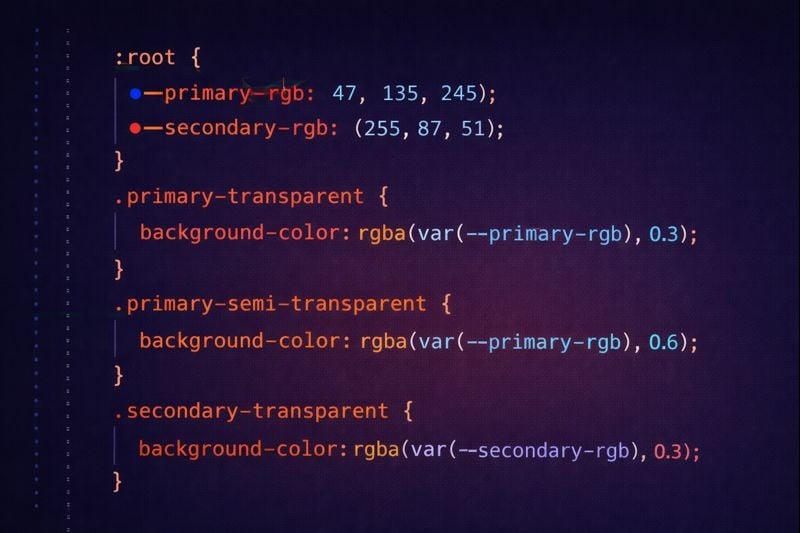 CSS code showing RGB variables for dynamic theming