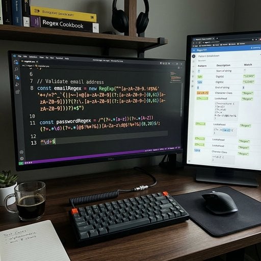 Référence des motifs regex courants avec syntaxe de correspondance mise en évidence sur fond d'éditeur sombre
