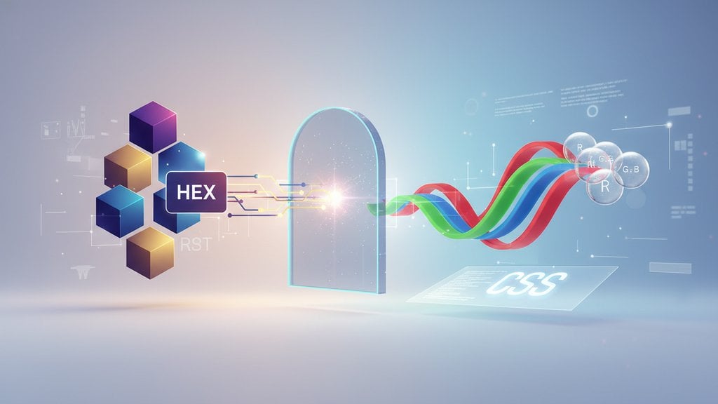 Colorful digital palette with HEX and RGB color codes displayed on a modern interface with vibrant gradient swatches and light effects.
