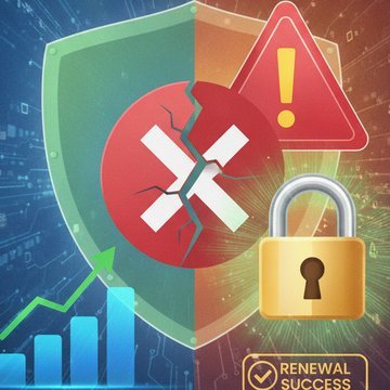 Illustration of a digital lock icon with an expiring timer and warning notification, representing SSL certificate renewal urgency in a modern tech environment.