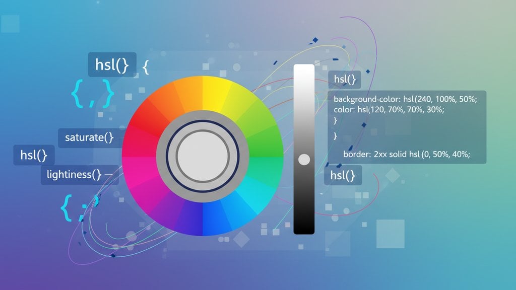 การเปรียบเทียบโมเดลสี RGB และ HSL แบบเคียงข้างกัน พร้อมสไตล์โปรแกรมแก้ไขโค้ดและตัวอย่างสี