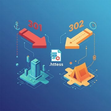 Apache .htaccess file with 301 and 302 redirect rules illustrating permanent and temporary URL redirects