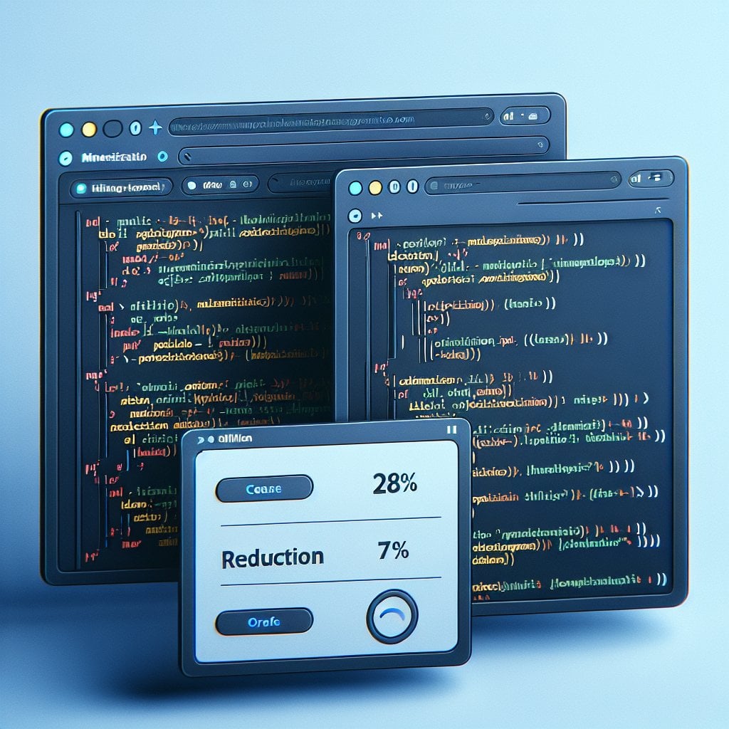 HTML Minifier tool showing file size reduction from 100KB to 72KB